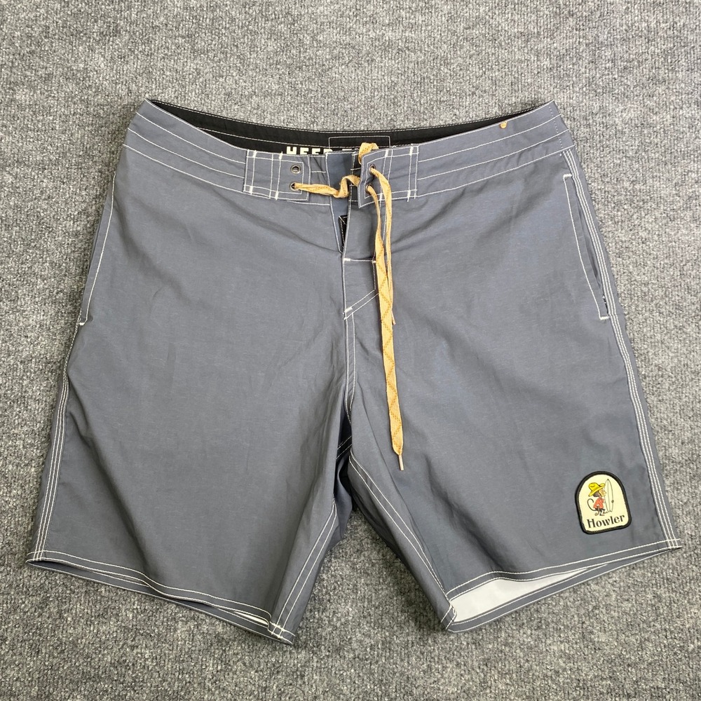 Howler Brothers Mens Board Shorts Blue Gray Swim Trunks Size 33 Heed The Call